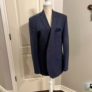 Navy suit jacket with white polka dots. Mens